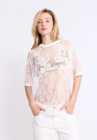 Camiseta oversize de encaje con detalle gráfico