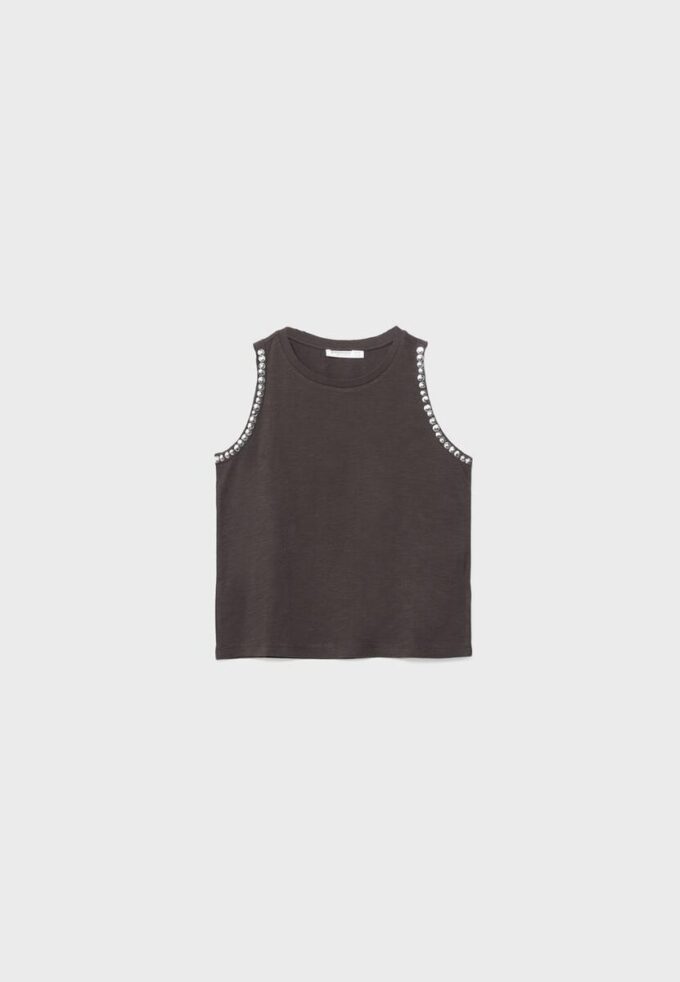 Camiseta sin mangas con bordado de tachuelas Camiseta sin mangas con bordado de tachuelas