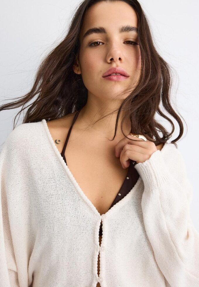 Cardigan de punto con mangas de murciélago Cardigan de punto con mangas de murciélago