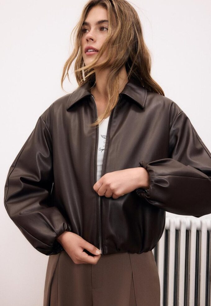 Chaqueta bomber acolchada con efecto piel Chaqueta bomber acolchada con efecto piel