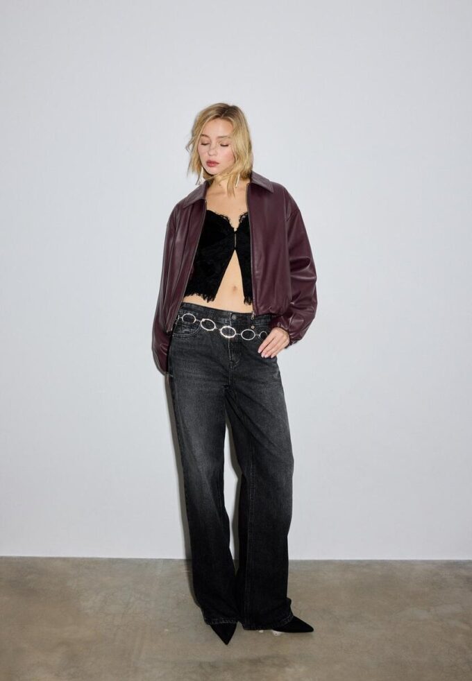 Chaqueta bomber acolchada con efecto piel Chaqueta bomber acolchada con efecto piel