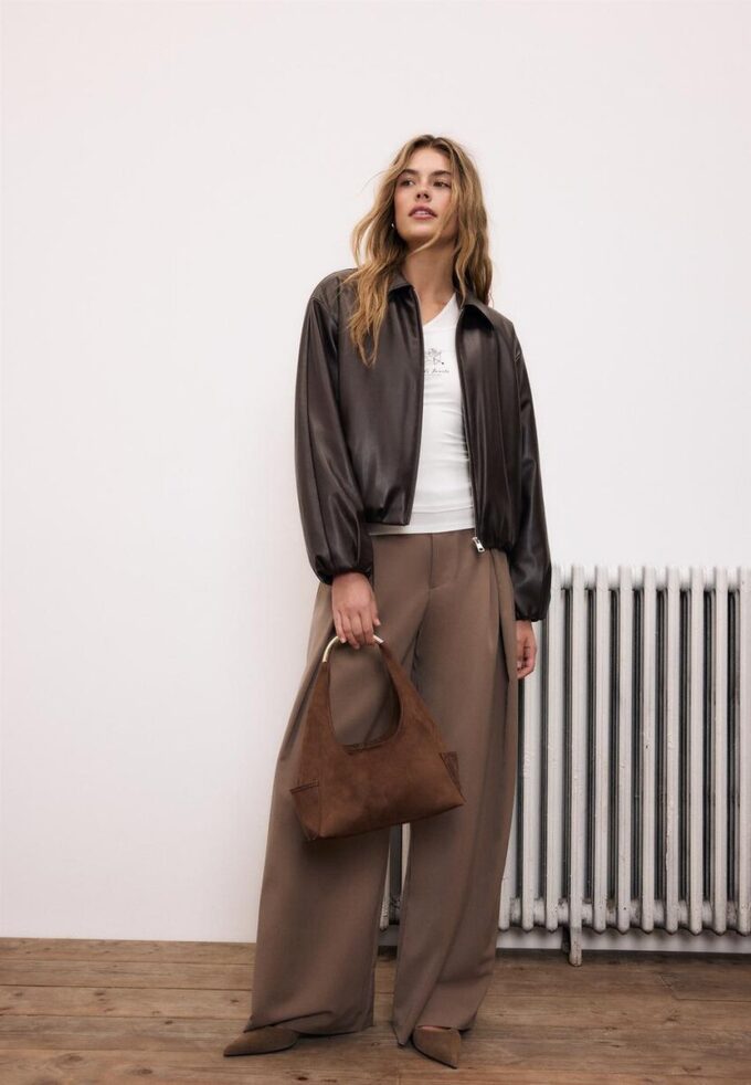 Chaqueta bomber acolchada con efecto piel Chaqueta bomber acolchada con efecto piel