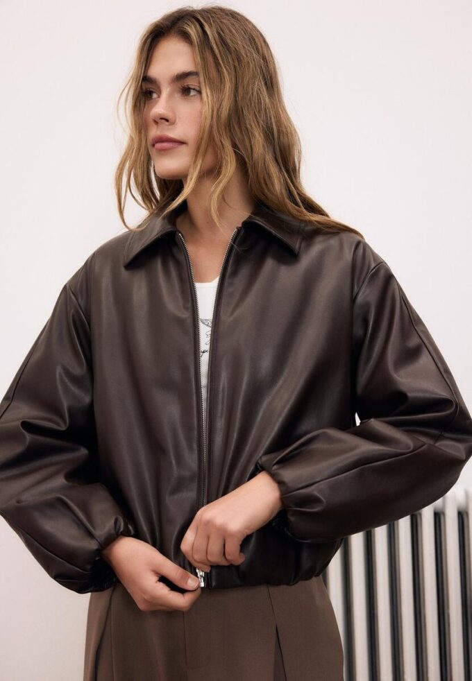 Chaqueta bomber acolchada con efecto piel Chaqueta bomber acolchada con efecto piel