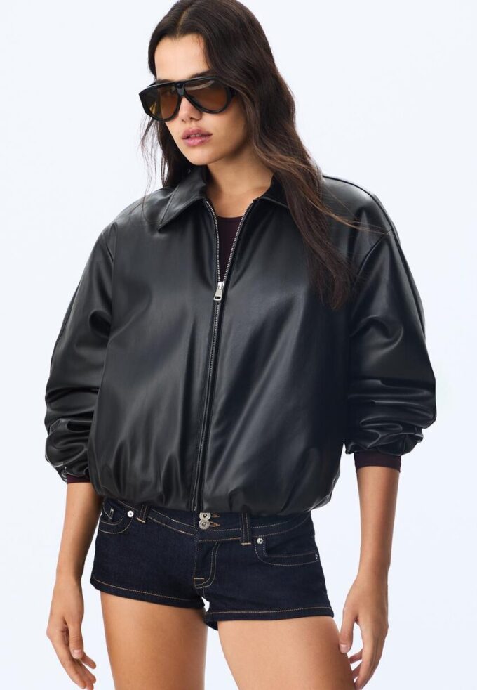 Chaqueta bomber acolchada con efecto piel Chaqueta bomber acolchada con efecto piel