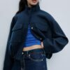 Chaqueta bomber de tacto suave con bolsillos Chaqueta bomber de tacto suave con bolsillos