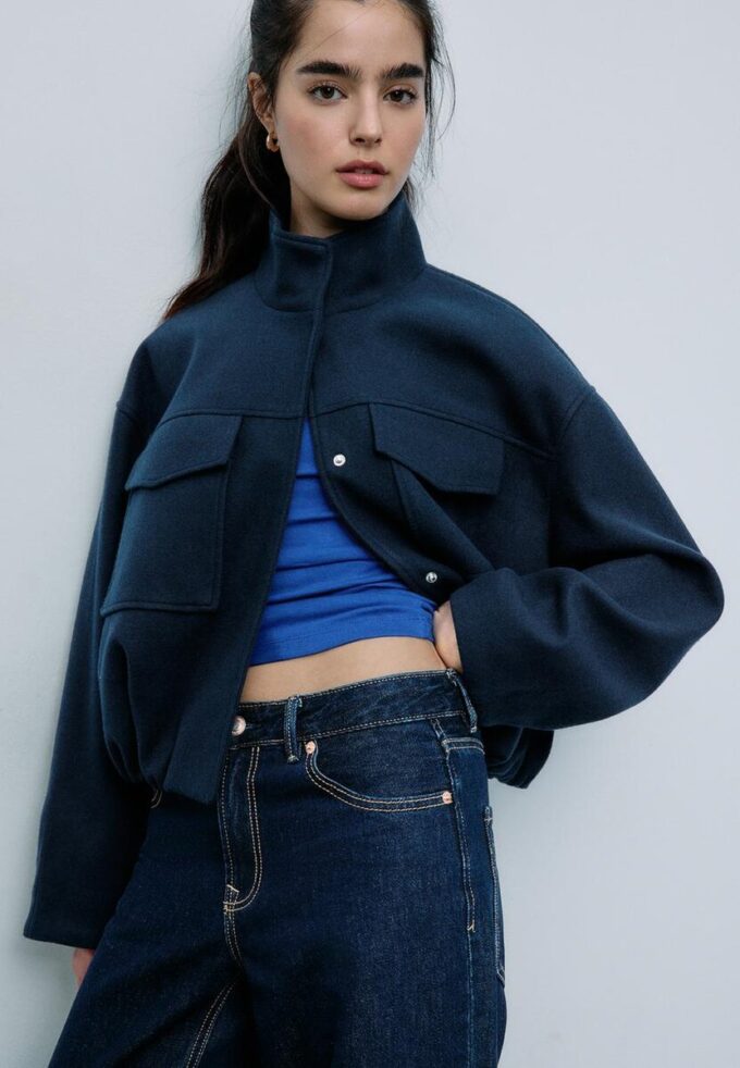 Chaqueta bomber de tacto suave con bolsillos Chaqueta bomber de tacto suave con bolsillos