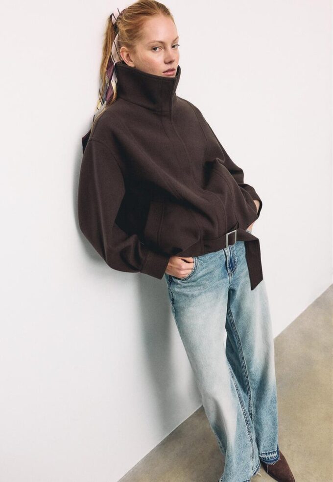 Chaqueta bomber oversize de tacto suave Chaqueta bomber oversize de tacto suave