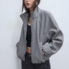 Chaqueta bomber tipo globo de tacto suave con tacto suave Chaqueta bomber tipo globo de tacto suave con tacto suave