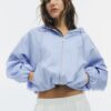 Chaqueta básica con capucha de nylon a rayas Chaqueta básica con capucha de nylon a rayas