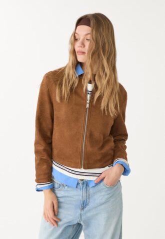 Chaqueta con cremallera de ante sintético