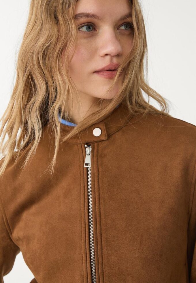 Chaqueta con cremallera de ante sintético Chaqueta con cremallera de ante sintético