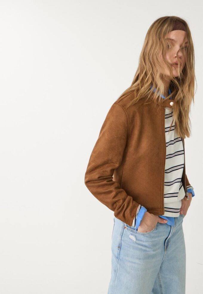 Chaqueta con cremallera de ante sintético Chaqueta con cremallera de ante sintético