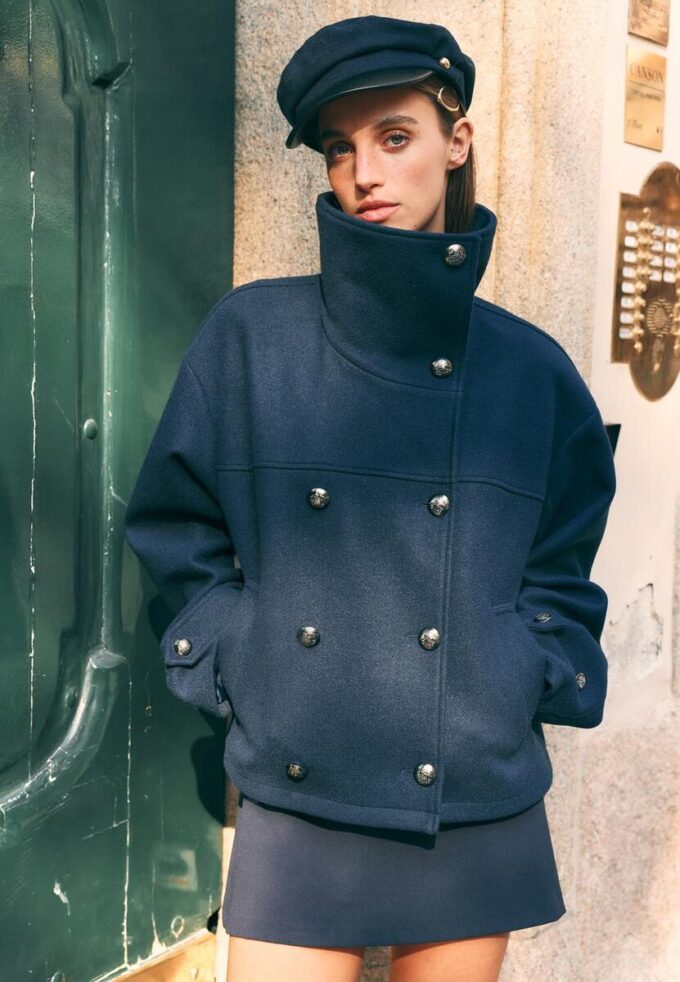 Chaqueta cruzada de cuello alto de tacto suave Chaqueta cruzada de cuello alto de tacto suave