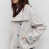 Chaqueta cruzada de cuello alto de tacto suave Chaqueta cruzada de cuello alto de tacto suave