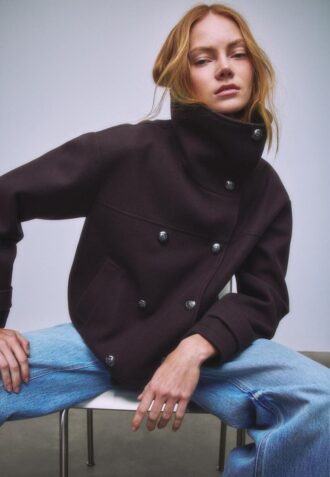 Chaqueta cruzada de cuello alto de tacto suave Chaqueta cruzada de cuello alto de tacto suave