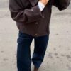 Chaqueta cruzada de cuello alto de tacto suave Chaqueta cruzada de cuello alto de tacto suave