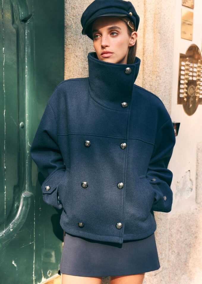 Chaqueta cruzada de cuello alto de tacto suave Chaqueta cruzada de cuello alto de tacto suave