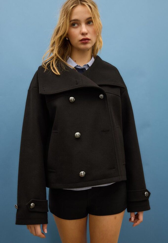 Chaqueta cruzada de cuello alto de tacto suave Chaqueta cruzada de cuello alto de tacto suave