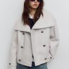 Chaqueta cruzada de cuello alto de tacto suave Chaqueta cruzada de cuello alto de tacto suave