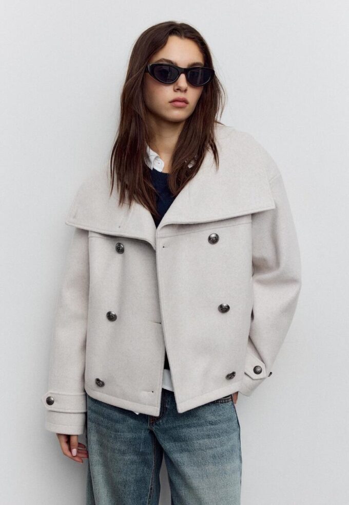 Chaqueta cruzada de cuello alto de tacto suave Chaqueta cruzada de cuello alto de tacto suave