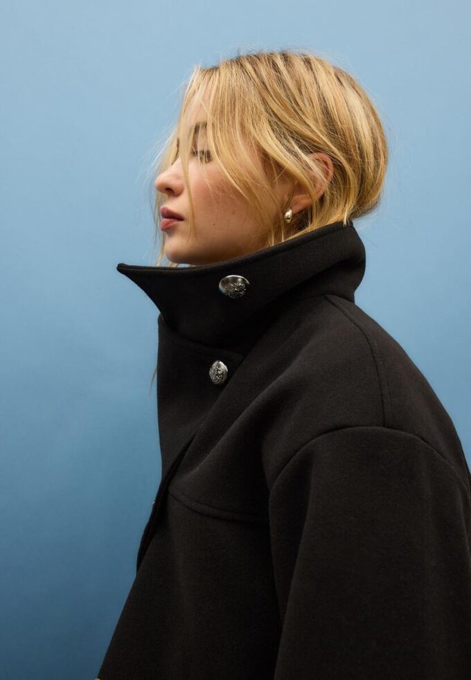 Chaqueta cruzada de cuello alto de tacto suave Chaqueta cruzada de cuello alto de tacto suave