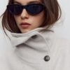 Chaqueta cruzada de cuello alto de tacto suave Chaqueta cruzada de cuello alto de tacto suave