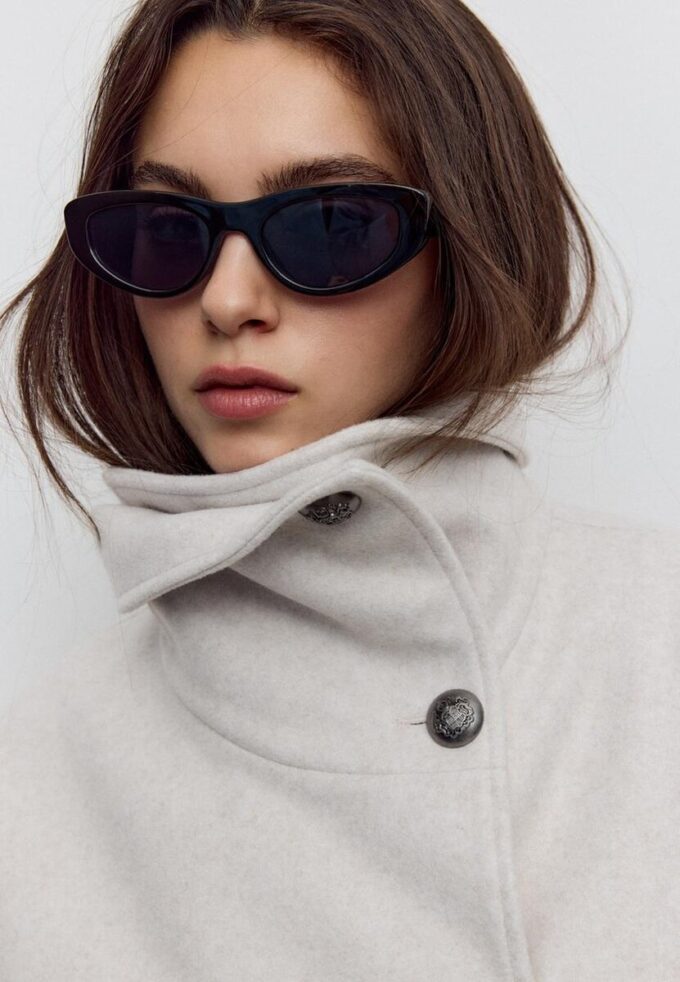 Chaqueta cruzada de cuello alto de tacto suave Chaqueta cruzada de cuello alto de tacto suave