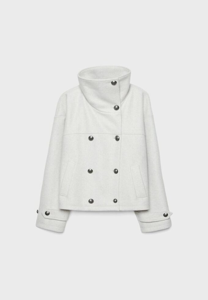 Chaqueta cruzada de cuello alto de tacto suave Chaqueta cruzada de cuello alto de tacto suave
