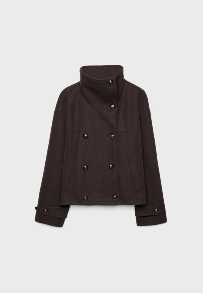Chaqueta cruzada de cuello alto de tacto suave Chaqueta cruzada de cuello alto de tacto suave
