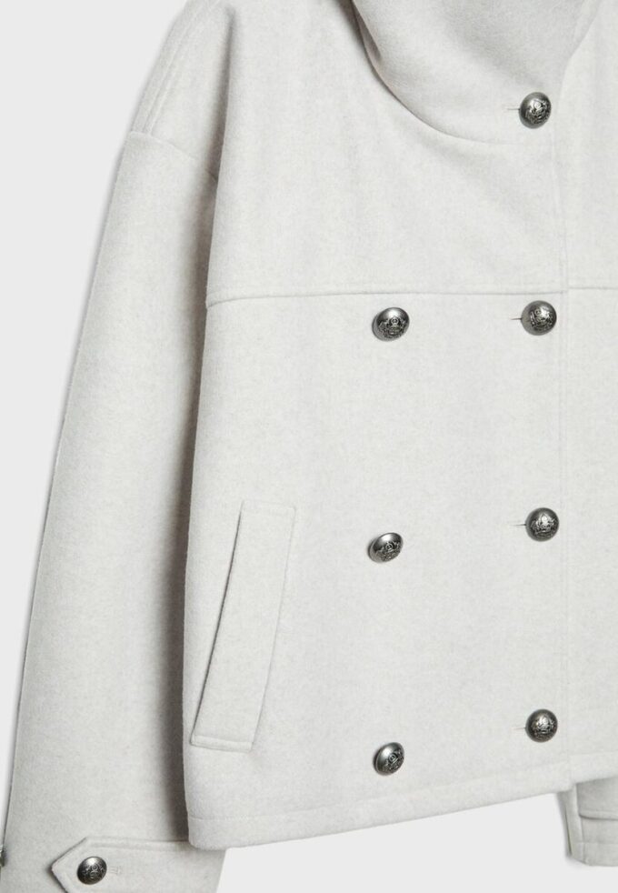 Chaqueta cruzada de cuello alto de tacto suave Chaqueta cruzada de cuello alto de tacto suave