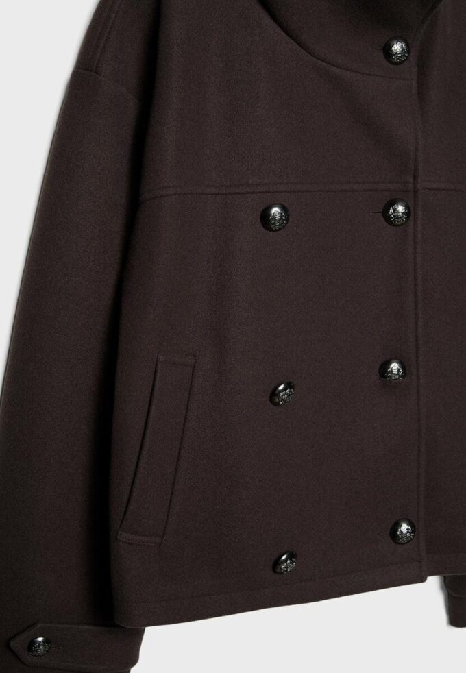 Chaqueta cruzada de cuello alto de tacto suave Chaqueta cruzada de cuello alto de tacto suave