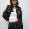 Chaqueta de piel combinada con canalé Chaqueta de piel combinada con canalé