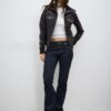 Chaqueta de piel combinada con canalé Chaqueta de piel combinada con canalé