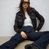 Chaqueta de piel combinada con canalé Chaqueta de piel combinada con canalé