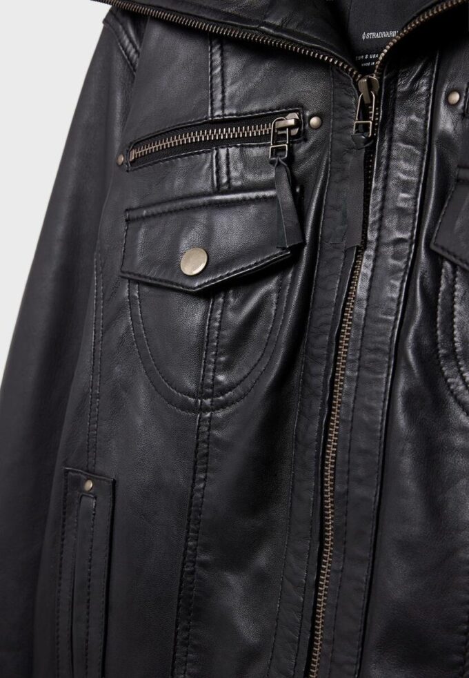 Chaqueta de piel combinada con canalé Chaqueta de piel combinada con canalé