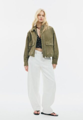 Chaqueta de piel con bolsillos