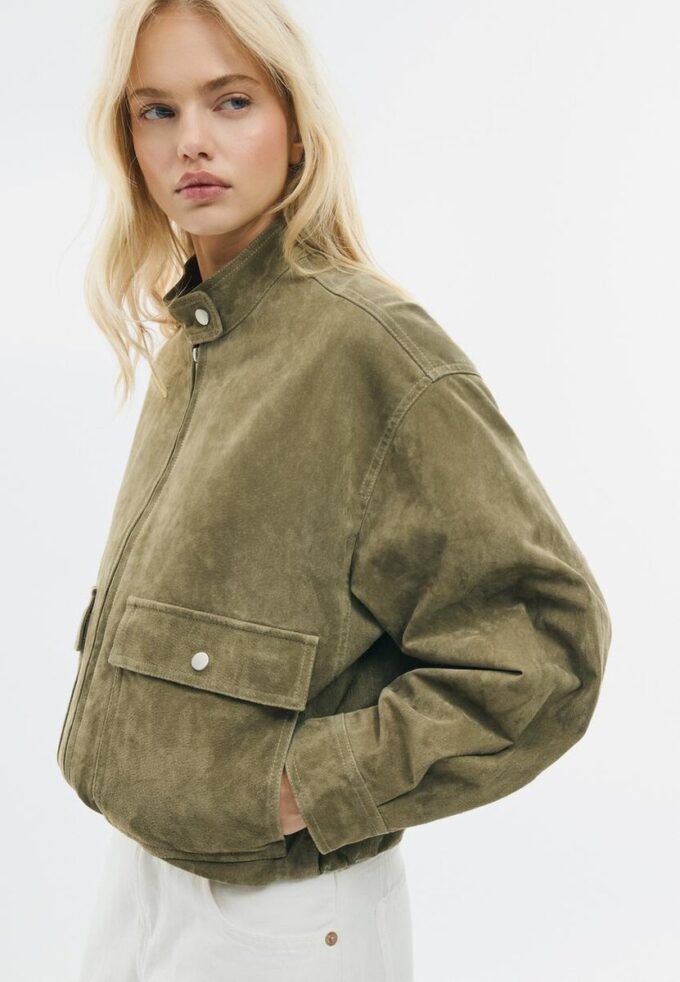 Chaqueta de piel con bolsillos Chaqueta de piel con bolsillos