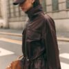 Chaqueta de piel con bolsillos y cintura ajustable Chaqueta de piel con bolsillos y cintura ajustable