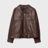 Chaqueta de piel con bolsillos y cintura ajustable Chaqueta de piel con bolsillos y cintura ajustable
