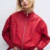 Chaqueta globo efecto piel con detalle de cinturón Chaqueta globo efecto piel con detalle de cinturón