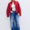 Chaqueta globo efecto piel con detalle de cinturón Chaqueta globo efecto piel con detalle de cinturón