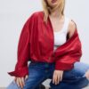 Chaqueta globo efecto piel con detalle de cinturón Chaqueta globo efecto piel con detalle de cinturón