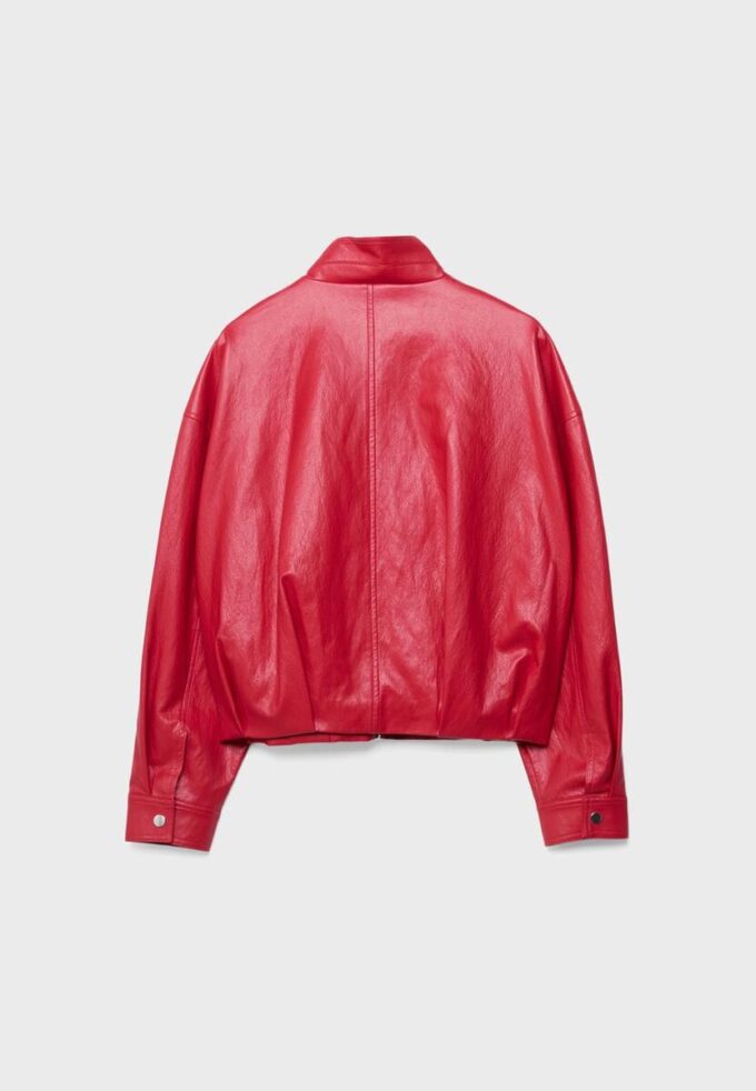 Chaqueta globo efecto piel con detalle de cinturón Chaqueta globo efecto piel con detalle de cinturón
