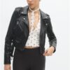 Chaqueta motera de imitación de piel con cinturón Chaqueta motera de imitación de piel con cinturón