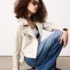 Chaqueta motera de imitación de piel con cinturón Chaqueta motera de imitación de piel con cinturón