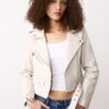 Chaqueta motera de imitación de piel con cinturón Chaqueta motera de imitación de piel con cinturón