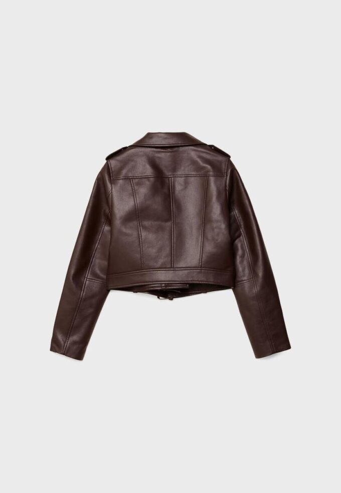 Chaqueta motera de imitación de piel con cinturón Chaqueta motera de imitación de piel con cinturón