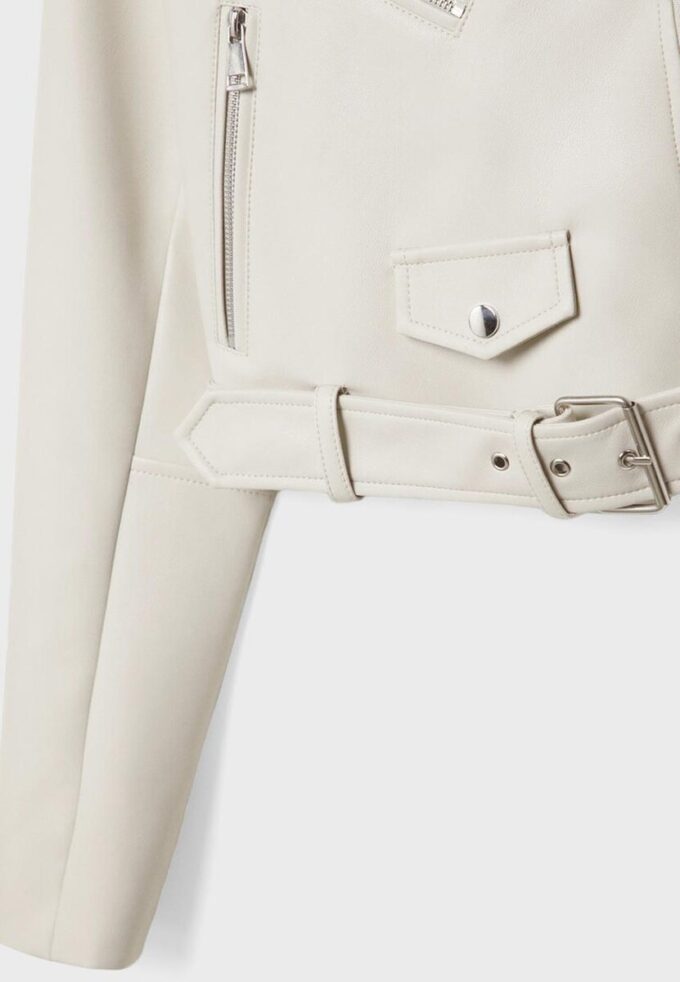 Chaqueta motera de imitación de piel con cinturón Chaqueta motera de imitación de piel con cinturón
