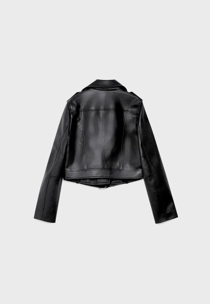 Chaqueta motera de imitación de piel con cinturón Chaqueta motera de imitación de piel con cinturón