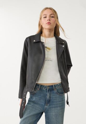 Chaqueta motera efecto piel